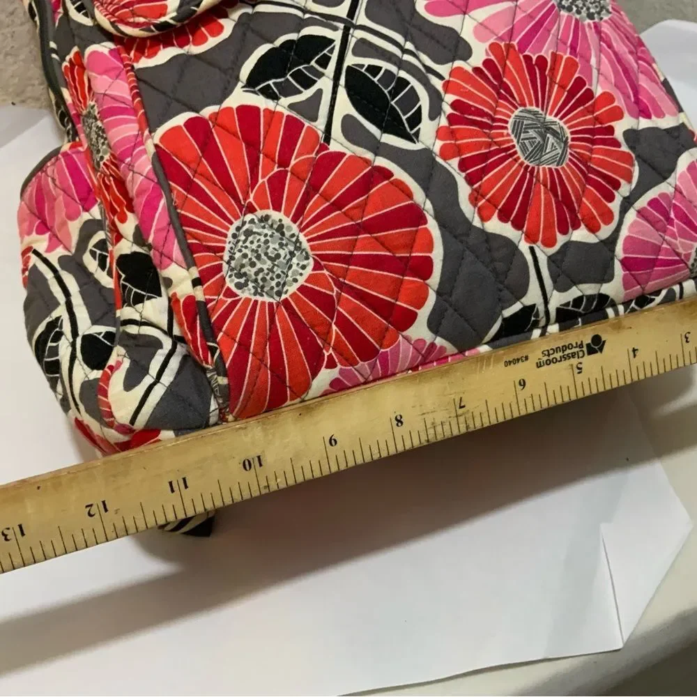 VERA BRADLEY Quilted Floral Backpack, Red/Black/Pink, 13”w x 16”h x 8”d